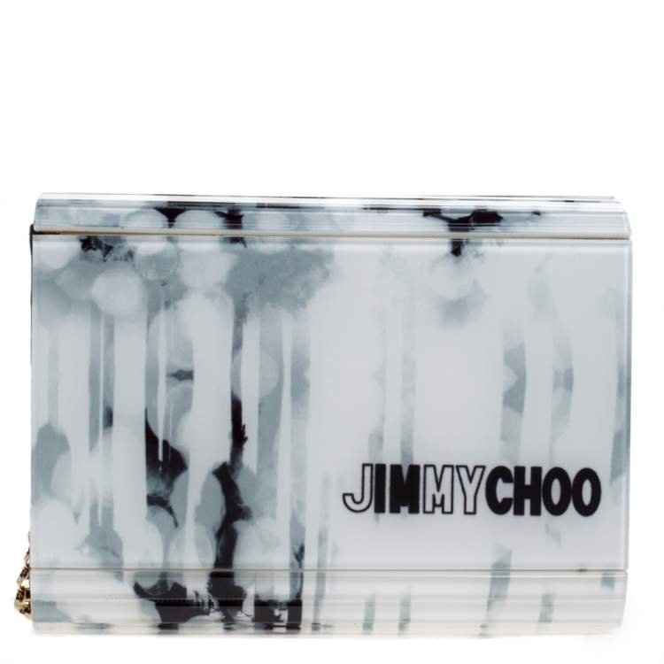 Pre Owned Jimmy Choo Black/White Printed Acrylic Candy Clutch Bag