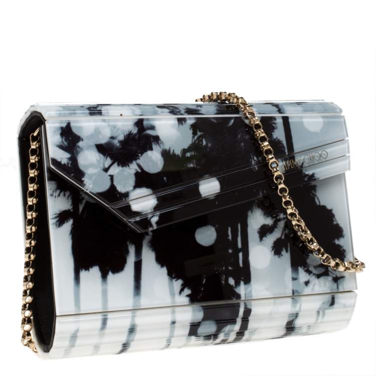 Pre Owned Jimmy Choo Black/White Printed Acrylic Candy Clutch Bag