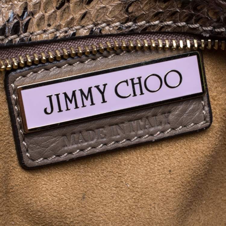 Pre Owned Jimmy Choo Beige Python and Suede Fringe Tita Convertible Clutch 