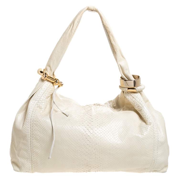 Pre Owned Jimmy Choo Cream Python Large Saba Hobo