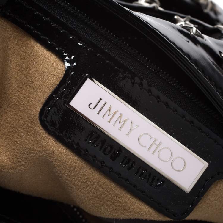 Pre Owned Jimmy Choo Black Patent Leather Small Star Studded Solar Hobo