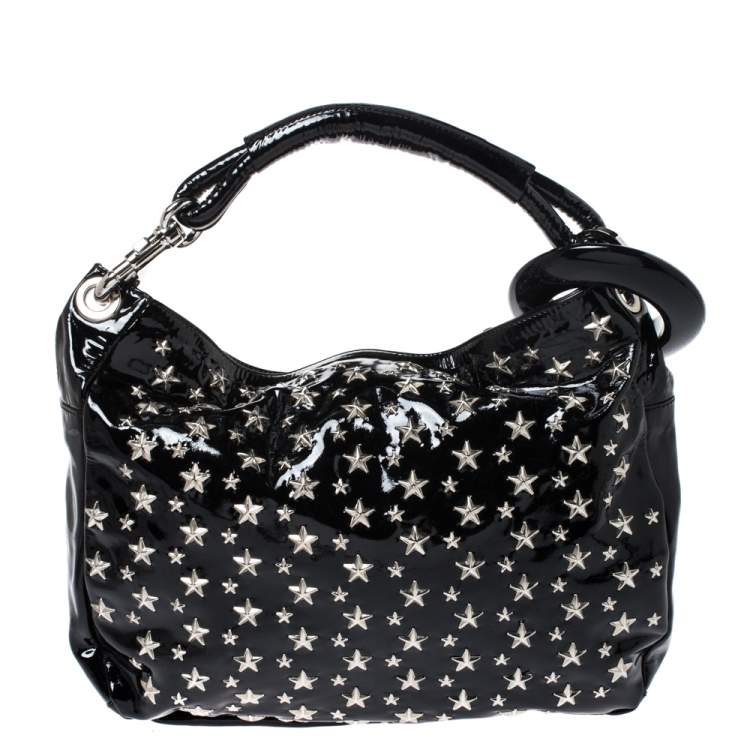 Pre Owned Jimmy Choo Black Patent Leather Small Star Studded Solar Hobo