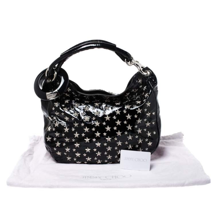 Pre Owned Jimmy Choo Black Patent Leather Small Star Studded Solar Hobo