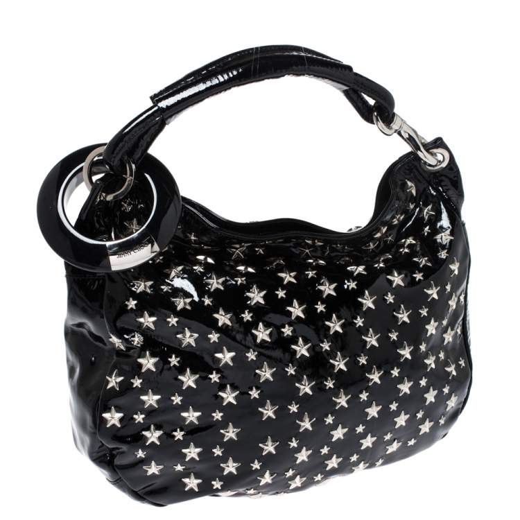 Pre Owned Jimmy Choo Black Patent Leather Small Star Studded Solar Hobo