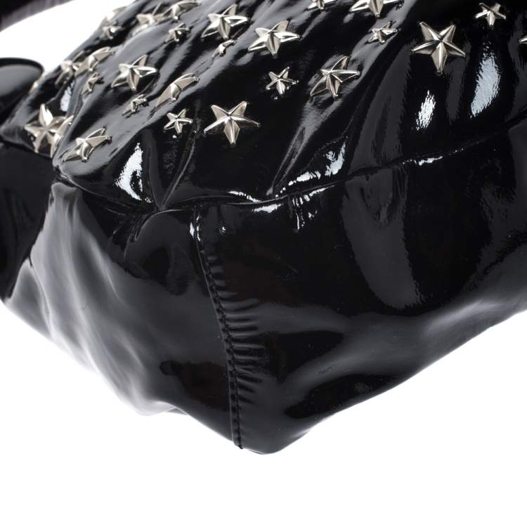 Pre Owned Jimmy Choo Black Patent Leather Small Star Studded Solar Hobo