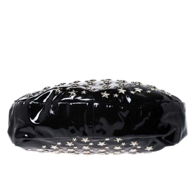 Pre Owned Jimmy Choo Black Patent Leather Small Star Studded Solar Hobo