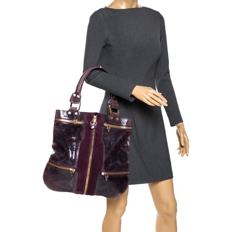 مملوكة مسبقًا Jimmy Choo Purple Patent Leather and Suede Mona Tote