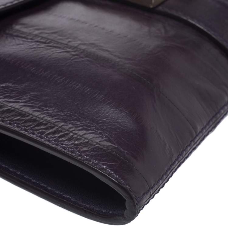 Pre Owned Jimmy Choo Purple Eel Rebel Clutch