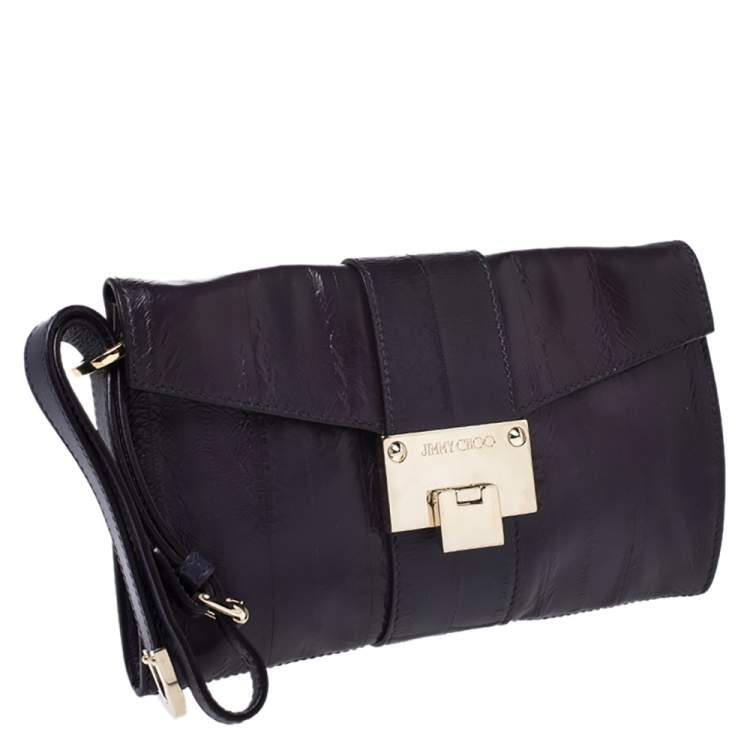 Pre Owned Jimmy Choo Purple Eel Rebel Clutch