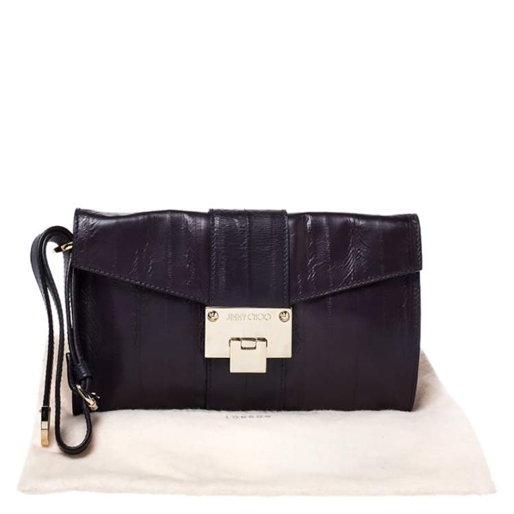 Pre Owned Jimmy Choo Purple Eel Rebel Clutch