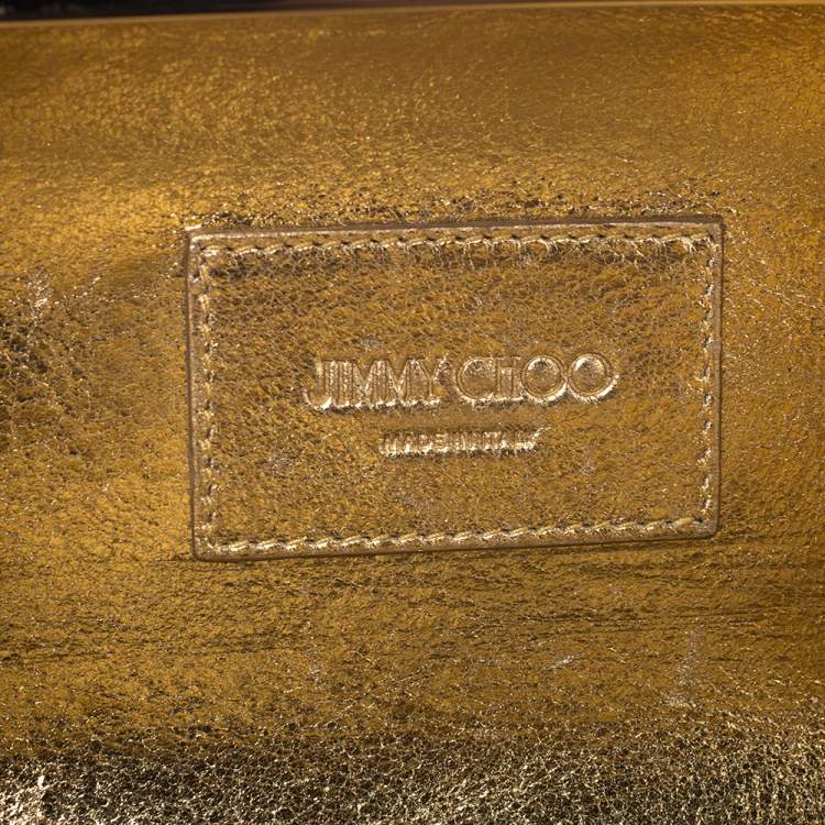 Pre Owned Jimmy Choo Metallic Gold Leather Crystal Embellished Cloud Clutch