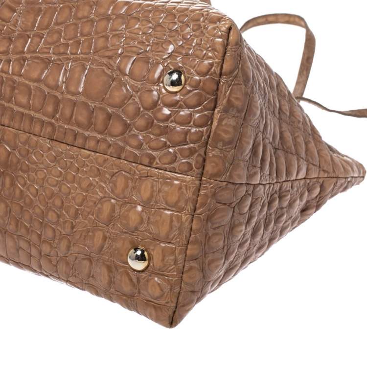 Pre Owned Jimmy Choo Beige Croc Embossed Patent Leather Rhea Shopper Tote