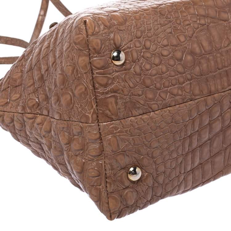 Pre Owned Jimmy Choo Beige Croc Embossed Patent Leather Rhea Shopper Tote