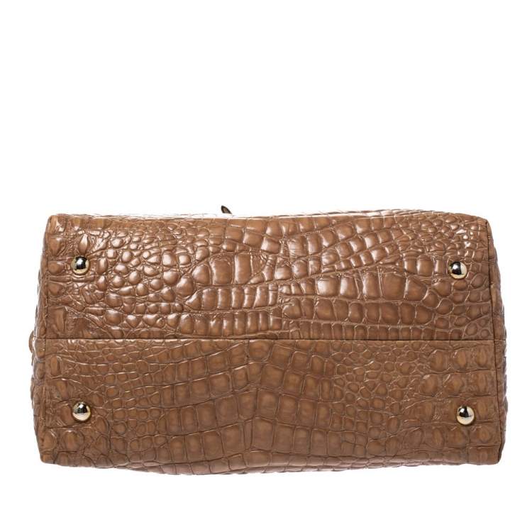 Pre Owned Jimmy Choo Beige Croc Embossed Patent Leather Rhea Shopper Tote