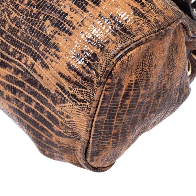 Pre Owned Jimmy Choo Brown Python Effect Patent Leather Ramona Tote