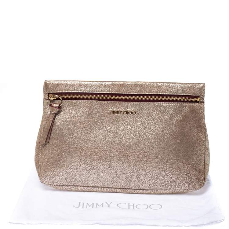 Pre Owned Jimmy Choo Metallic Gold Leather Zena Clutch