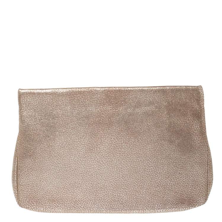 Pre Owned Jimmy Choo Metallic Gold Leather Zena Clutch