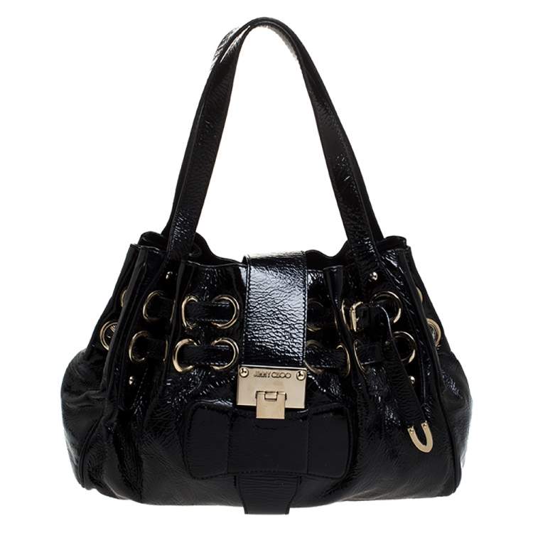 Pre Owned Jimmy Choo Black Patent Leather Riki Tote