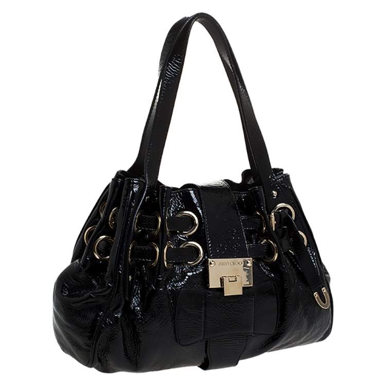 Pre Owned Jimmy Choo Black Patent Leather Riki Tote