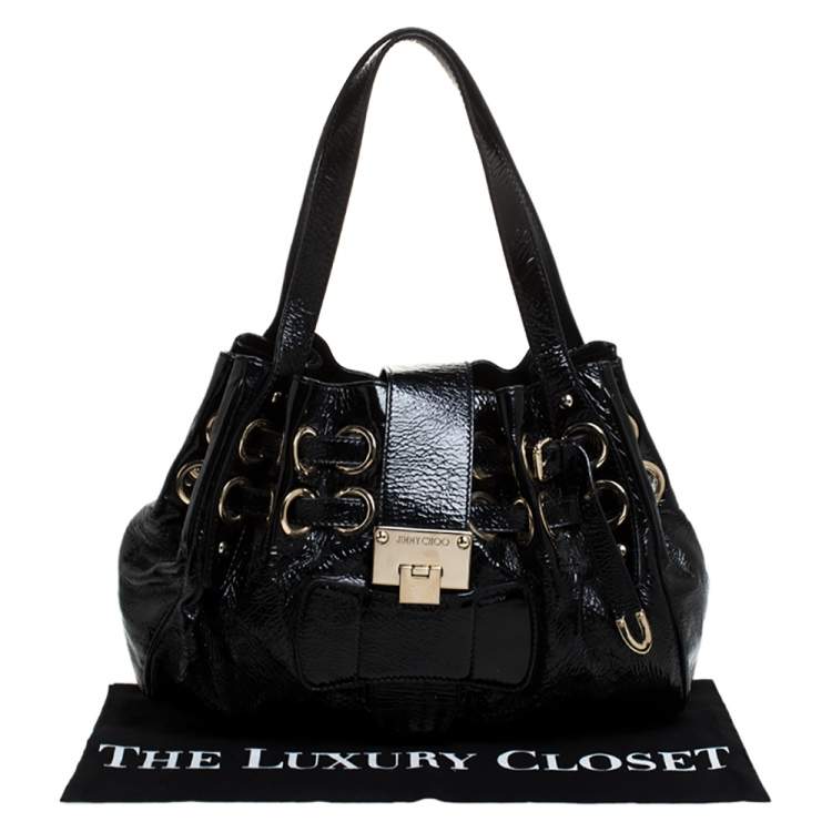 Pre Owned Jimmy Choo Black Patent Leather Riki Tote
