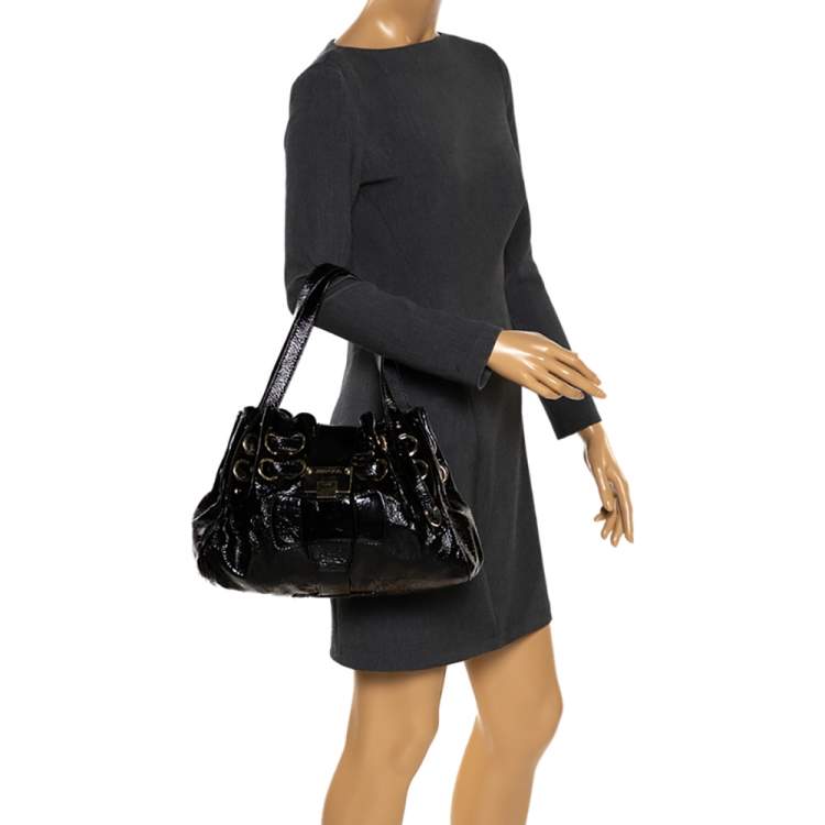 Pre Owned Jimmy Choo Black Patent Leather Riki Tote