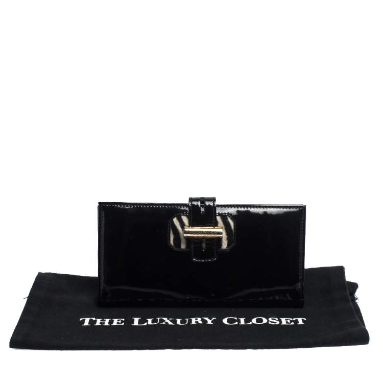 Pre Owned Jimmy Choo Black Patent Leather Continental Wallet