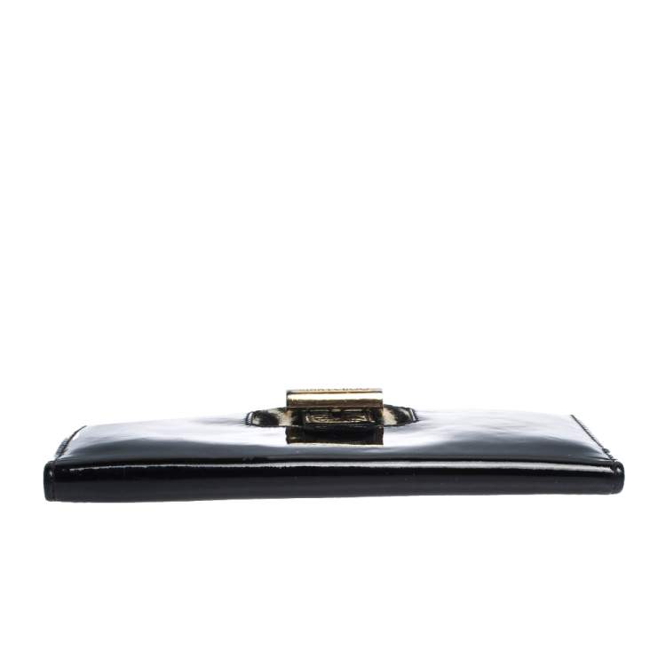 Pre Owned Jimmy Choo Black Patent Leather Continental Wallet