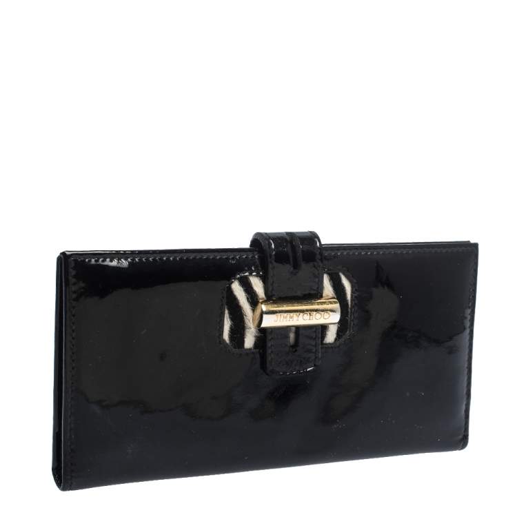 Pre Owned Jimmy Choo Black Patent Leather Continental Wallet