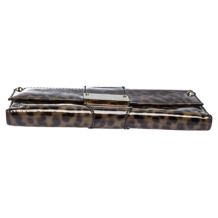 Pre Owned Jimmy Choo Brown Leopard Print Patent Leather Continental Wallet