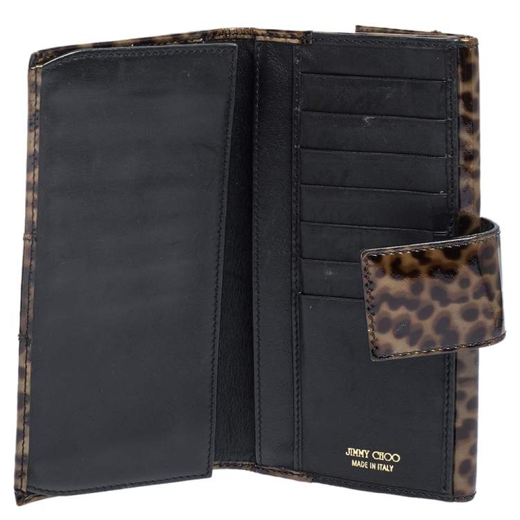 Pre Owned Jimmy Choo Brown Leopard Print Patent Leather Continental Wallet