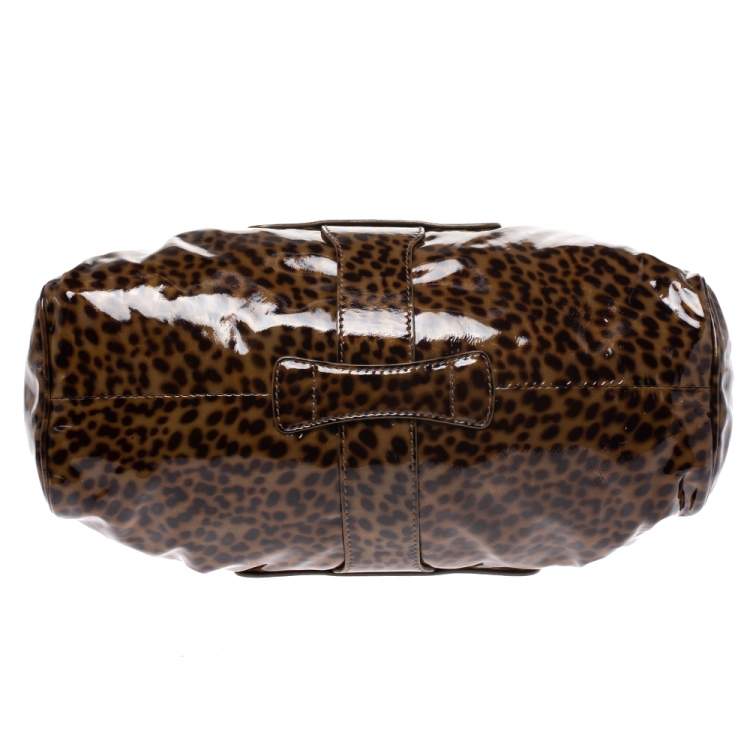 Pre Owned Jimmy Choo Brown Leopard Print Patent Leather Riki Shoulder Bag