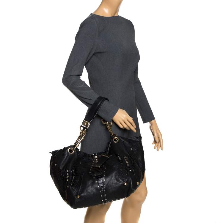 Pre Owned Jimmy Choo Black Leather Studded Lohla Hobo