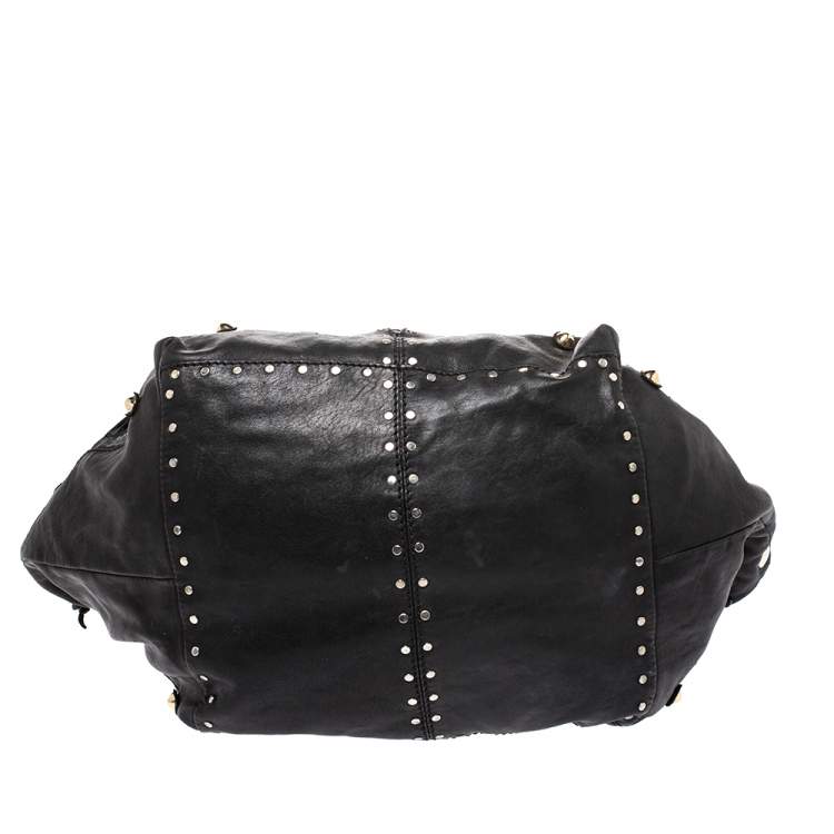 Pre Owned Jimmy Choo Black Leather Studded Lohla Hobo