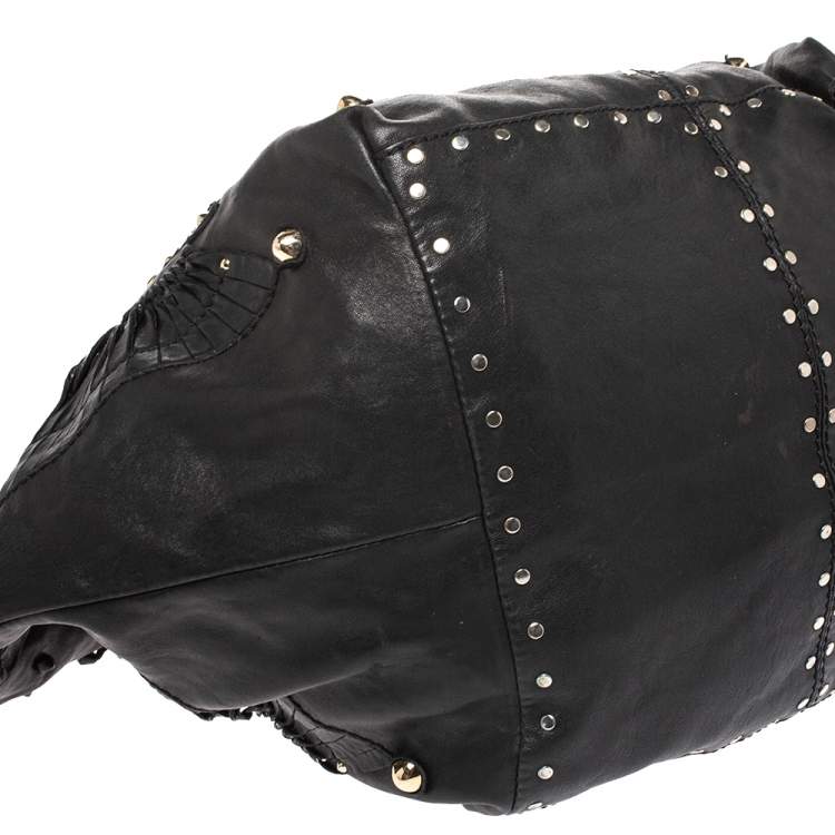 Pre Owned Jimmy Choo Black Leather Studded Lohla Hobo