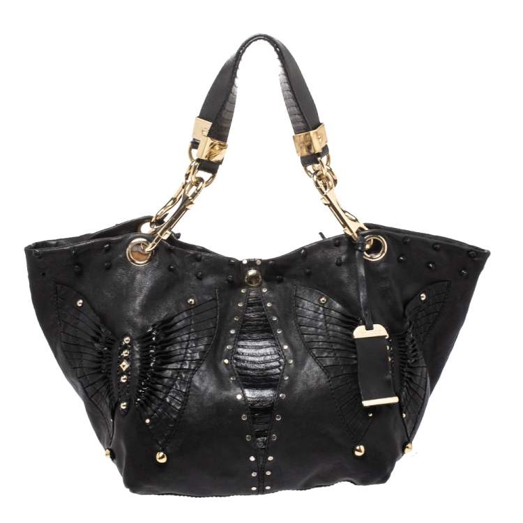 Pre Owned Jimmy Choo Black Leather Studded Lohla Hobo