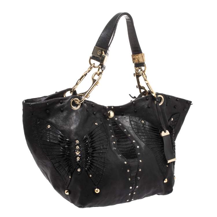 Pre Owned Jimmy Choo Black Leather Studded Lohla Hobo