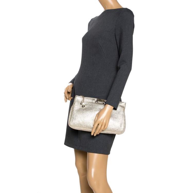 Pre Owned Jimmy Choo Metallic Gold Leather Zulu Clutch