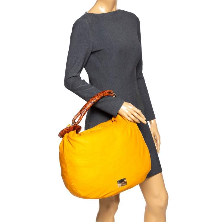 Pre Owned Jimmy Choo Orange Leather and Python Trim Handle Sky Hobo