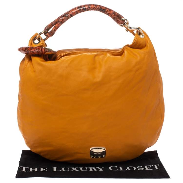 Pre Owned Jimmy Choo Orange Leather and Python Trim Handle Sky Hobo