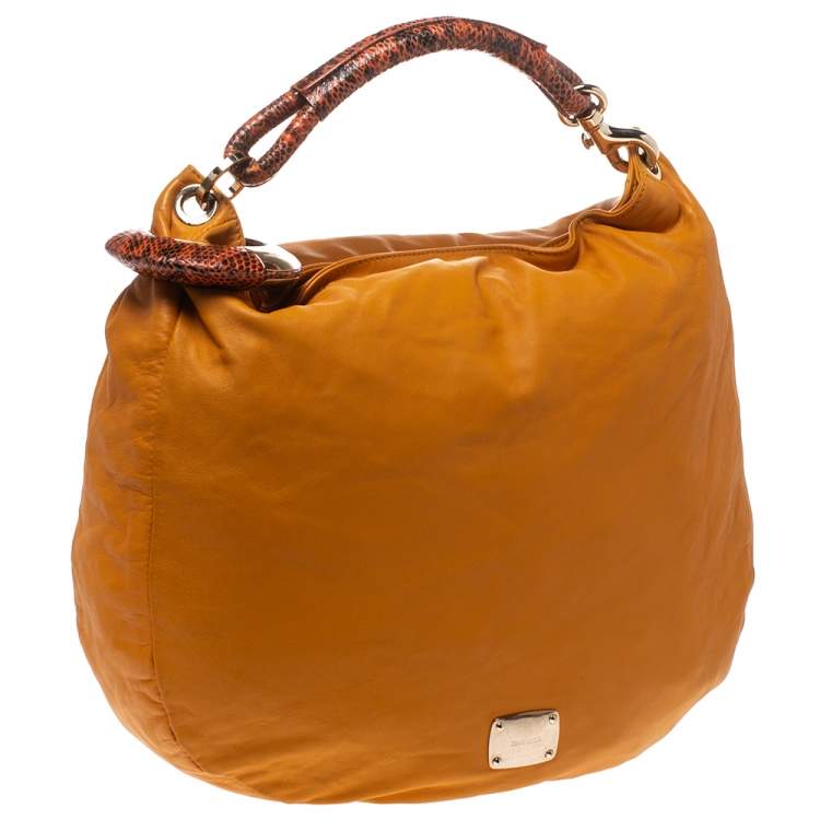 Pre Owned Jimmy Choo Orange Leather and Python Trim Handle Sky Hobo