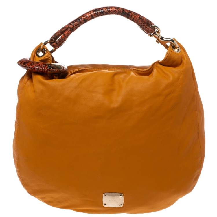 Pre Owned Jimmy Choo Orange Leather and Python Trim Handle Sky Hobo