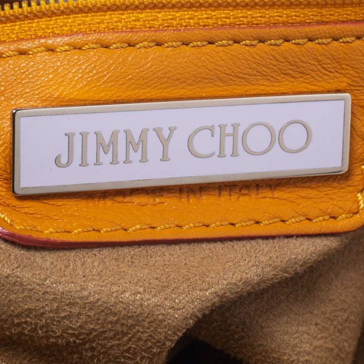 Pre Owned Jimmy Choo Orange Leather and Python Trim Handle Sky Hobo