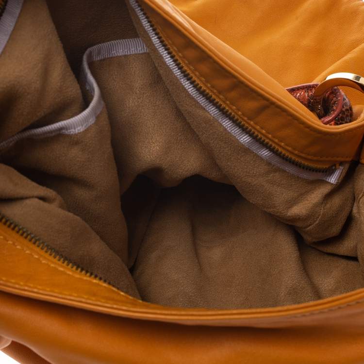 Pre Owned Jimmy Choo Orange Leather and Python Trim Handle Sky Hobo