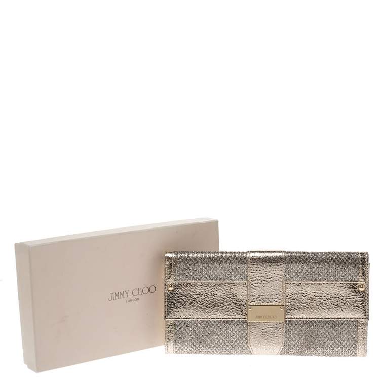 مملوكة مسبقًا Jimmy Choo Gold Metallic Leather and Glitter Reese Clutch