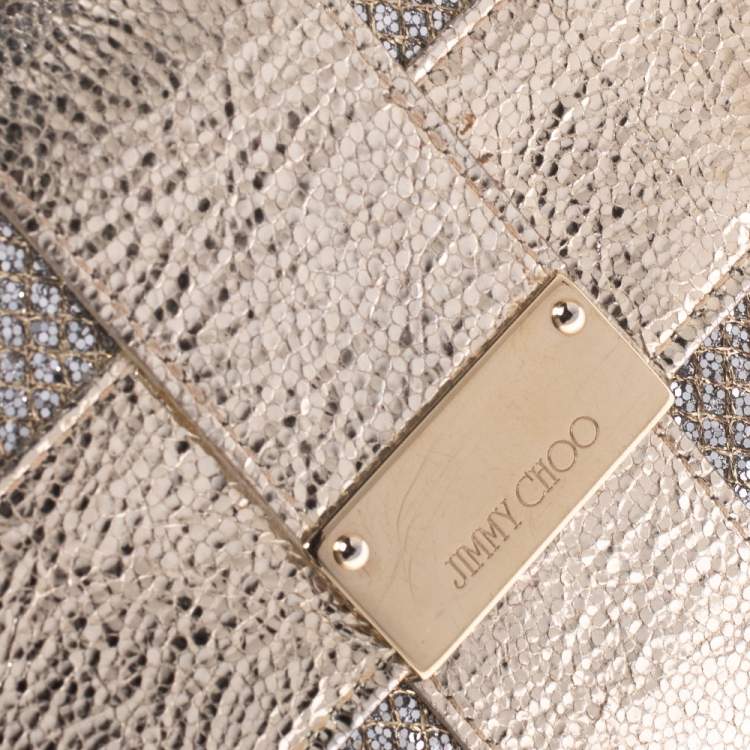 مملوكة مسبقًا Jimmy Choo Gold Metallic Leather and Glitter Reese Clutch