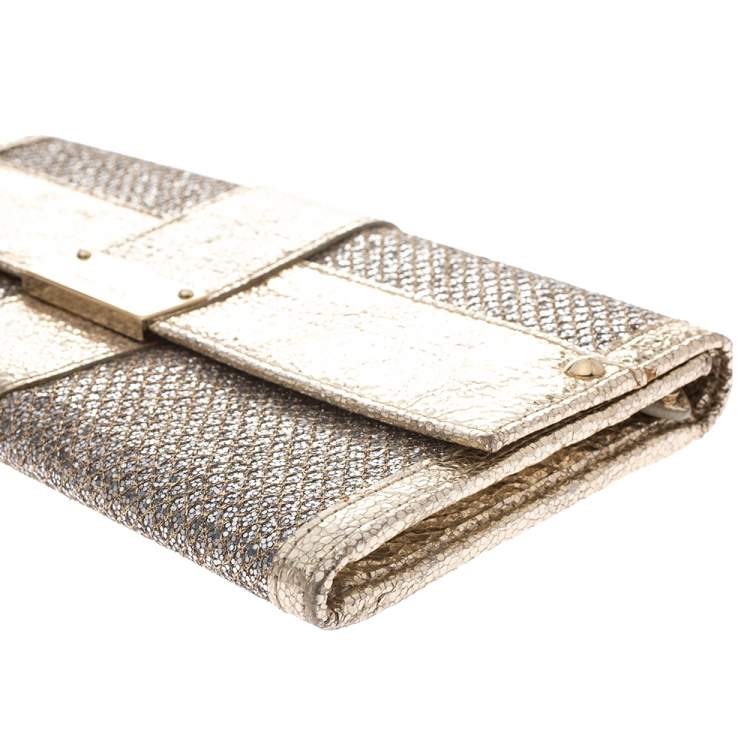 مملوكة مسبقًا Jimmy Choo Gold Metallic Leather and Glitter Reese Clutch