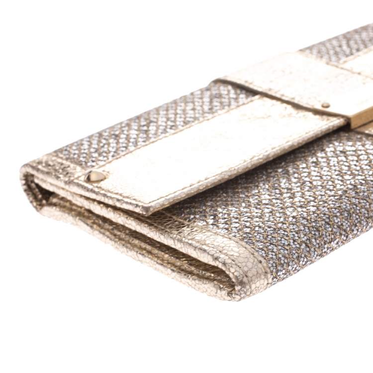 مملوكة مسبقًا Jimmy Choo Gold Metallic Leather and Glitter Reese Clutch