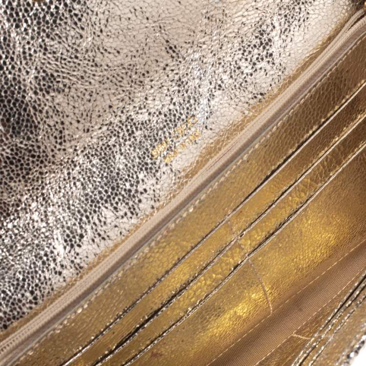 مملوكة مسبقًا Jimmy Choo Gold Metallic Leather and Glitter Reese Clutch