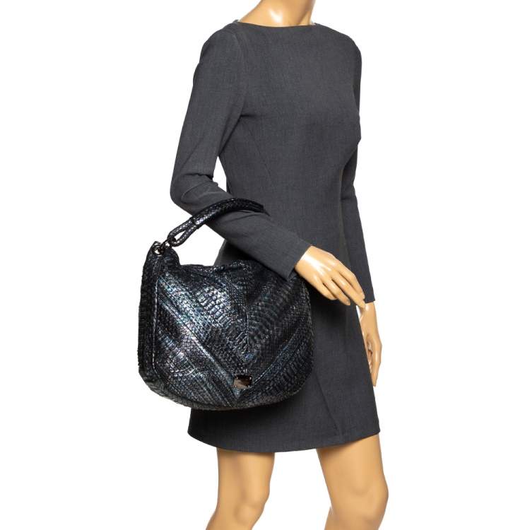Pre Owned Jimmy Choo Holographic Python Effect Leather Sky Hobo