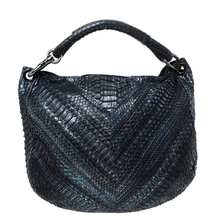 Pre Owned Jimmy Choo Holographic Python Effect Leather Sky Hobo